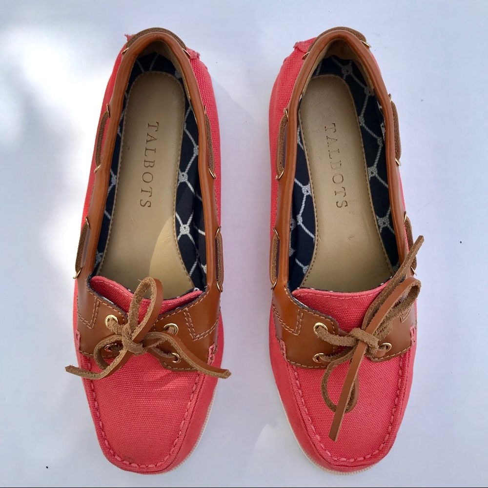 Talbots Pink Canvas Boat Shoes Slip On Loafer